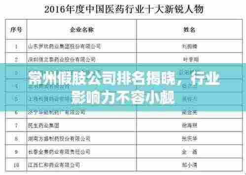 常州假肢公司排名揭晓,行业影响力不容小觑